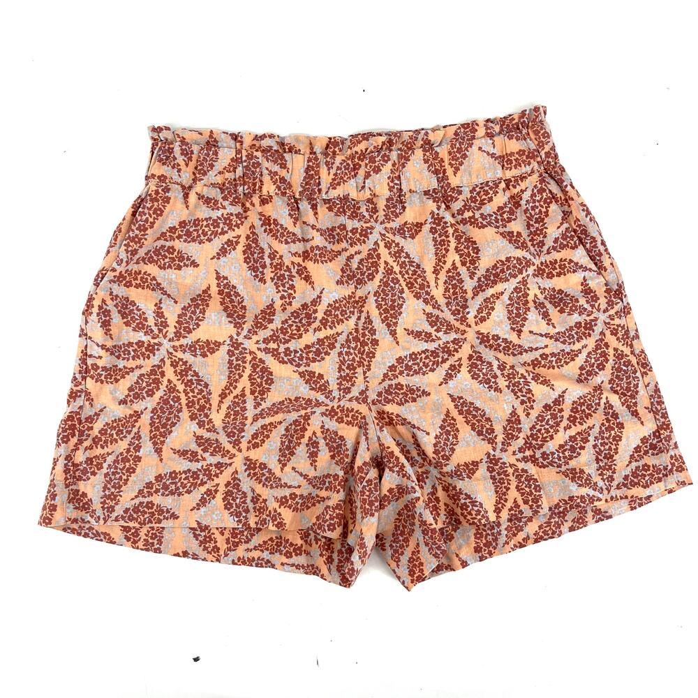 Ecothreads Womens Pink Linen Blend Floral Relaxed Shorts Elastic Waist Hi-rise M